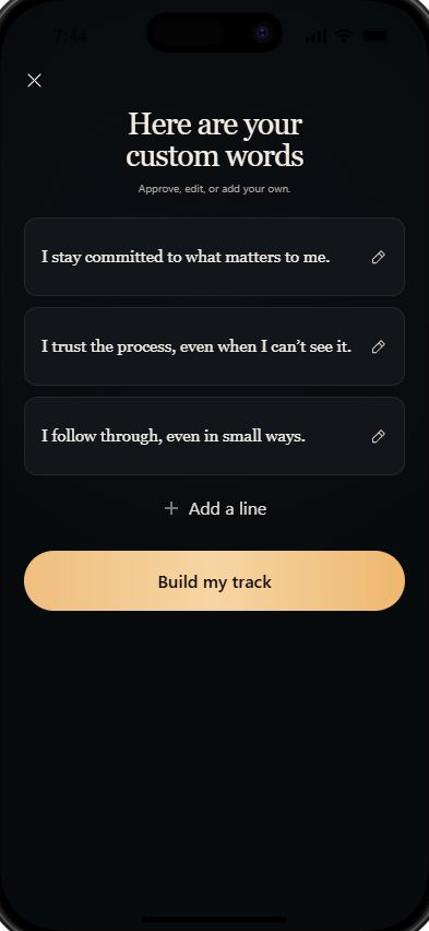 Approval screen with exact editable wording