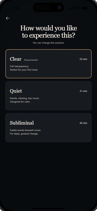 Presentation modes Clear, Quiet, and Subliminal